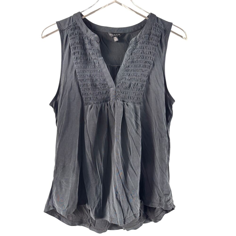 Lucky Brand Smocked Modal Blend Jersey‎ Tank Black Womens Size M